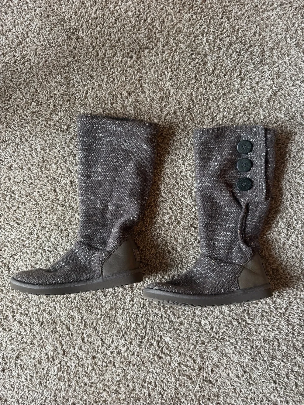 UGG Gray Knit Tall Button-Accent Winter Boots